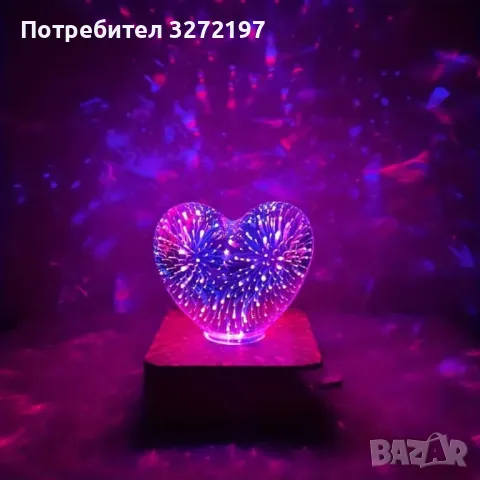 3D USB захранвана нощна лампа във формата на сърце с фойерверки,заря, снимка 4 - Настолни лампи - 47973359