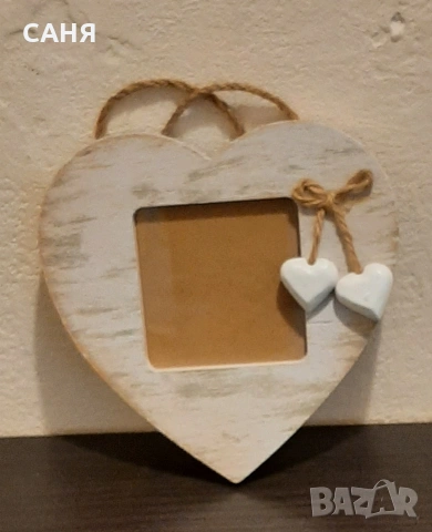 Дървена фоторамка-сърце,за окачване, снимка 2 - Декорация за дома - 53317732