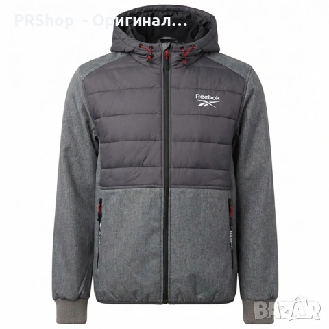 Мъжко яке с качулка Reebok Mixed Hybrid, сиво