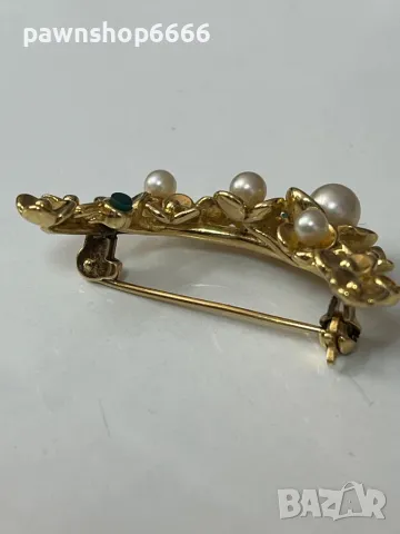 Сребърна брошка с позлата , снимка 3 - Антикварни и старинни предмети - 49986438