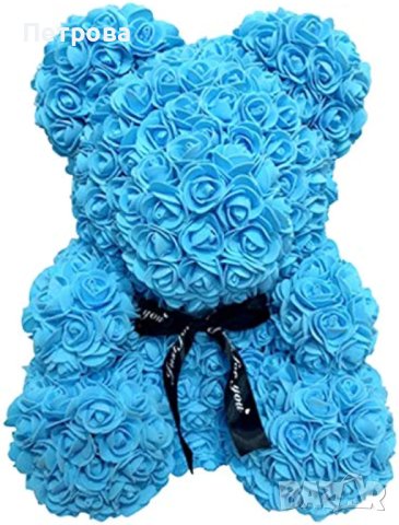 Мече от рози-40 см./синьо мече от рози/мече от рози в луксозна кутия с панделка , снимка 5 - Декорация за дома - 44341418