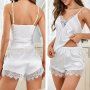Бяла пижама от сатен и дантела. Нощно спално бельо. Еротично бельо. Секси пижама, снимка 4