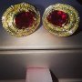 Елегантни Сребърни 925 Обеци с 14 карата позлата и Лабораторни Рубини и Циркони!, снимка 5