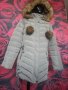 Бежово-сиво дебело зимно яке с естествен пух качулка и топчета ХЛ, снимка 4