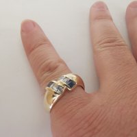 Златен пръстен с циркони и аквамарин , снимка 9 - Пръстени - 39662688