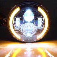  Кръгли LED фарове 7″ 70W H4 букса, къси, дълги, дневни и мигач, снимка 6 - Аксесоари и консумативи - 41661825