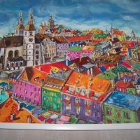"Цветен град" картина на худ. Десислава Илиева, снимка 2 - Картини - 36109762