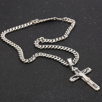Кръст Колие Иисус Христос Разпятие - Silver, снимка 2 - Колиета, медальони, синджири - 36347323