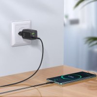 Зарядно устройство USB-A, USB Type-C, QC 3.0, PD 30W, 3.0A – Black, снимка 3 - Оригинални зарядни - 42339019