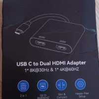 USB C to Dual HDMI Adapter, снимка 1 - Приемници и антени - 41325401