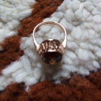 Съветски златен ажурен пръстен с естествен  гранат, снимка 4 - Пръстени - 40341636