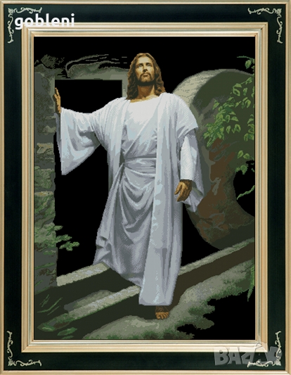 гоблен "ВЪЗКРЪСТНАЛИЯТ ИСУС" Д42; шев 1:1; размери 42*58 см.; 38 цвята; 79 лв., снимка 1