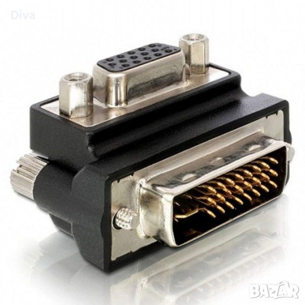 Адаптер DeLock, VGA женско - DVI мъжко, 90°, Черен, снимка 1