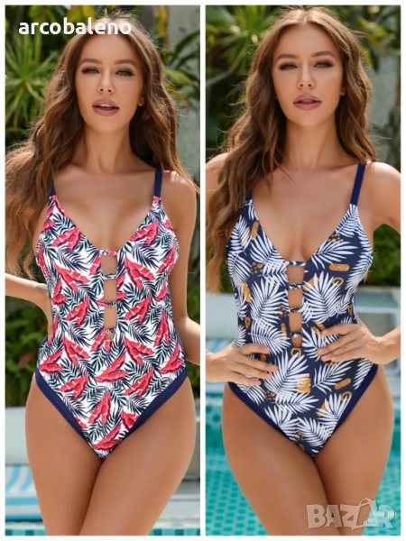 Дамски секси цял бански костюм с флорални мотиви без гръб, 2цвята, снимка 1