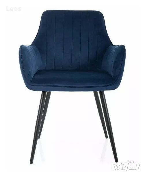  Трапезно кресло ЕПЪЛ ВЕЛВЕТ кадифе в тъмносин цвят, снимка 1