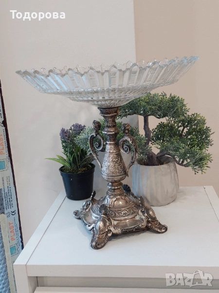Стара фруктиера(сребро 800 кристал 19 век)Large Fruit Bowl Crystal Cut, 1 500 лв, снимка 1