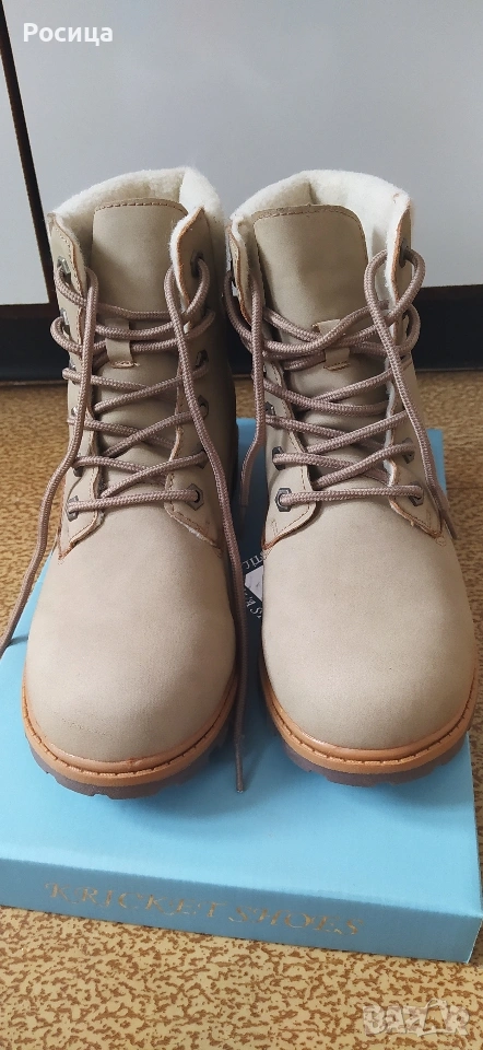 Боти/ кубинки в бежов цвят, велур, 39 номер., чисто нови, снимка 1