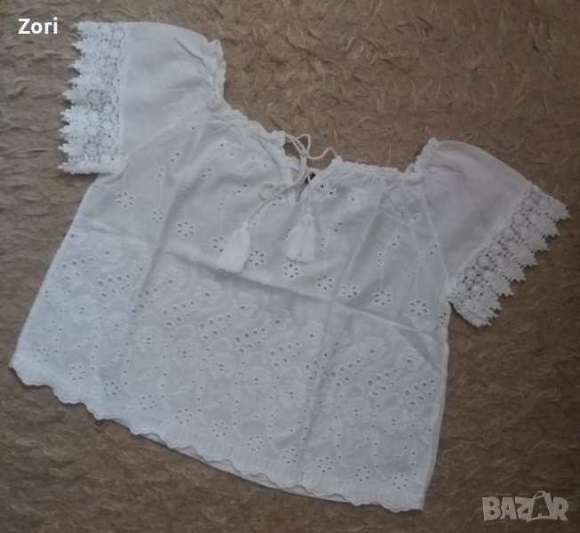 ИЗКЛЮЧИТЕЛНО КРАСИВА бяла памучна блуза/риза в английска дантела , снимка 1
