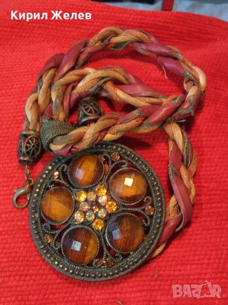 СТАРО БРОНЗОВО КРИСТАЛНО ФЛОРАЛНО ВИНТИДЖ КОЛИЕ ОГЪРЛИЦА 30133, снимка 1