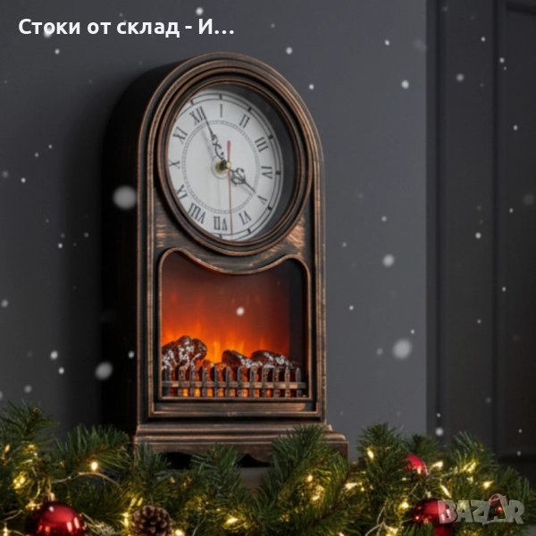 Винтидж настолен часовник с LED камина – уют и стил в едно, снимка 1