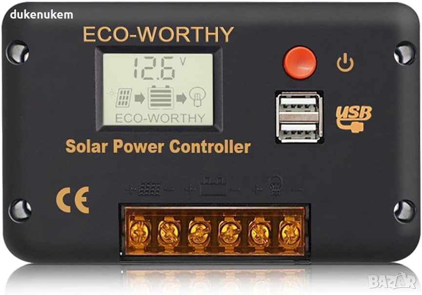 PWM соларен контролер 30A за 12V и 24V системи с LCD дисплей и USB портове, снимка 1