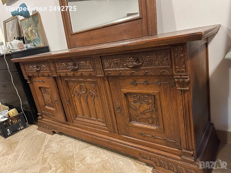 Контрбюфет дресоар Шкаф  и Огледало антикварно Дърворезба , снимка 1