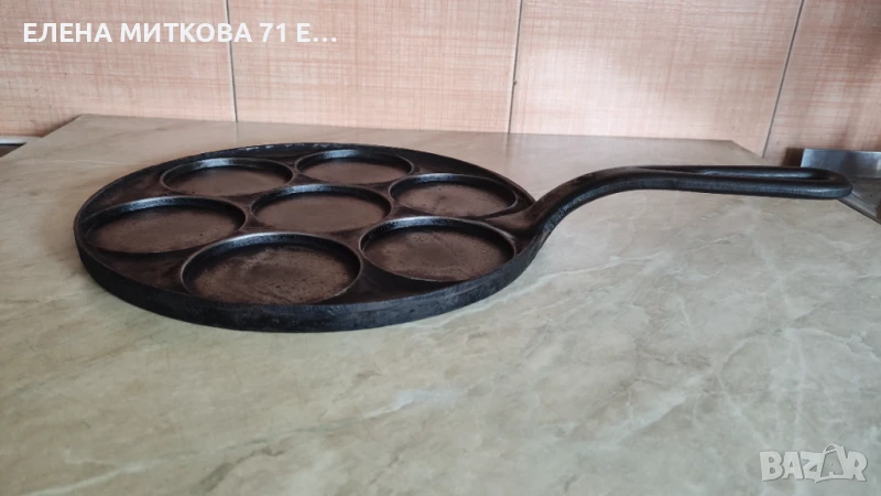 Стар масивен чугунен тиган за яйца/палачинки + индукция, снимка 1
