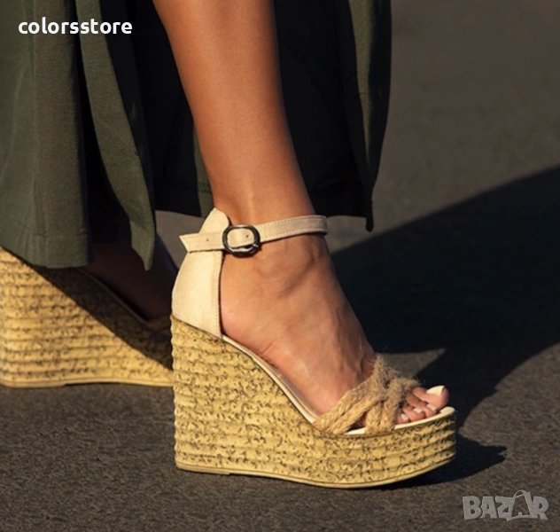Сандали на платформа - бежови - 3597, снимка 1