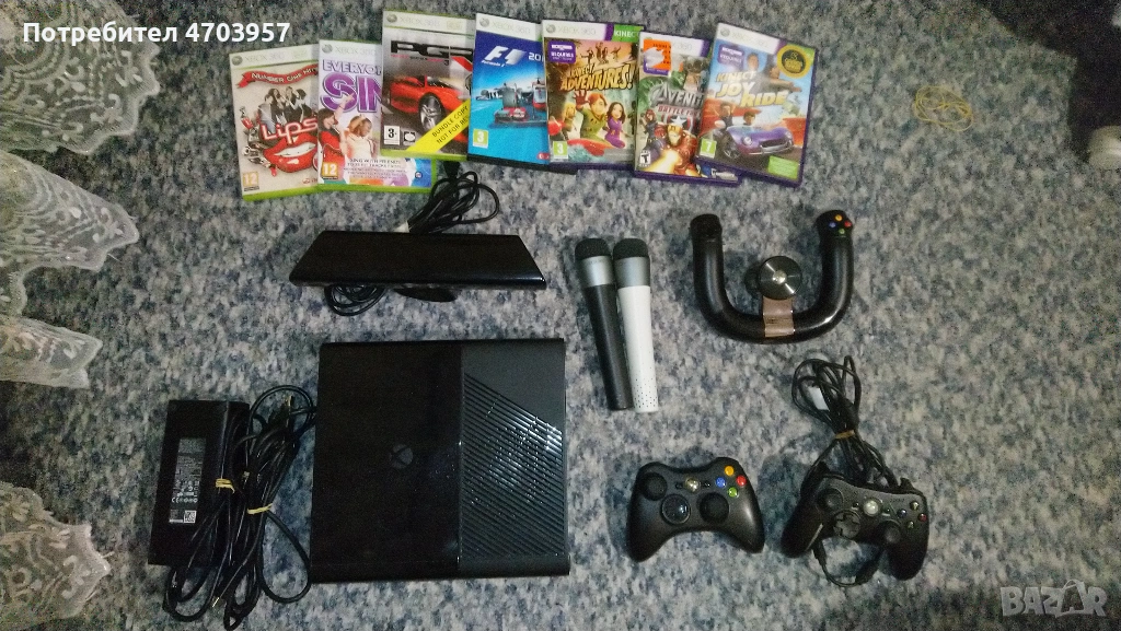 Конзола Xbox 360 500gb с kinect  Микрофони Волан 2х Джойстика и игри, снимка 1