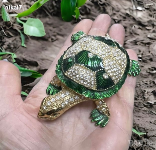 кутия за бижута луксозен сувенир костенурка жаба с камъни украса, снимка 1