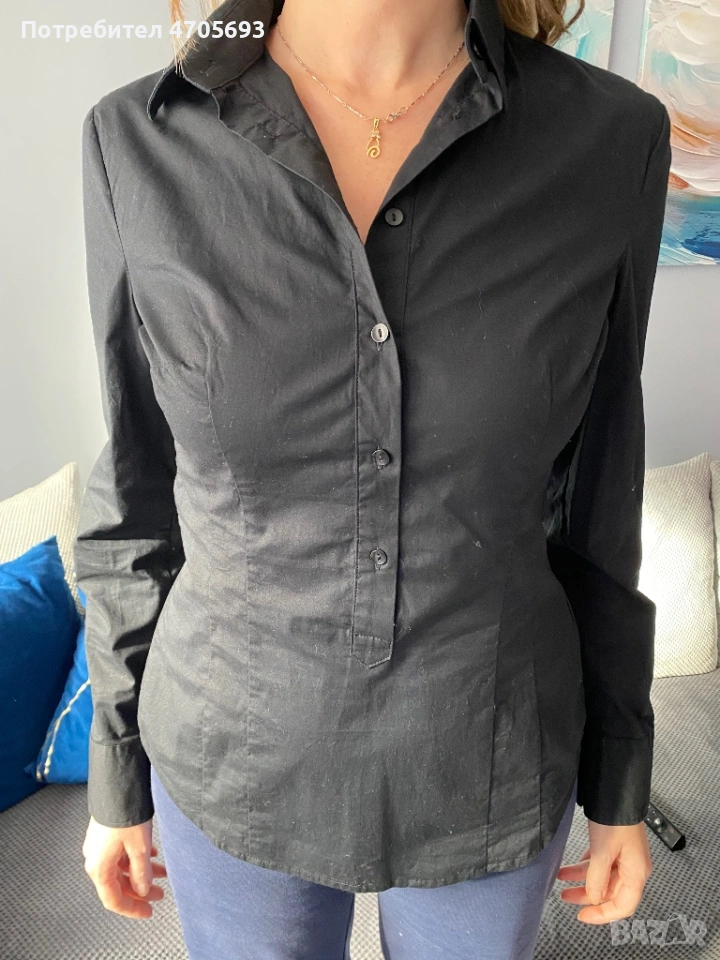 Черна памучна риза Beneton, снимка 1