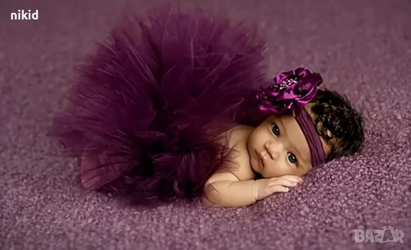 вишнева туту пола пачка поличка пачка и лента с пандела за глава за бебе фотосесия фото декор, снимка 1