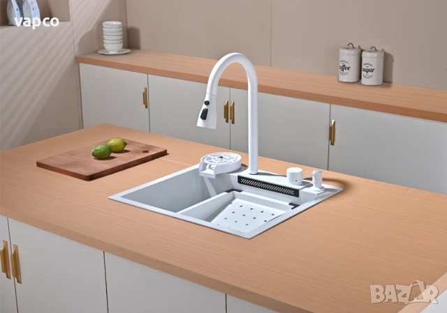 Бяла мултифункционална кухненска мивка 50см, снимка 4 - Мивки - 50954158