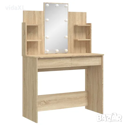 vidaXL Тоалетка с LED лампи, сонома дъб, 96x40x142 см, снимка 3 - Тоалетки - 56148096