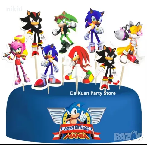 Соник Sonic 24 бр топер топери клечки за мъфини декорация и украса торта