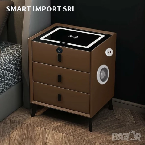 Интелигентно нощно шкафче Smart Heater, USB и Type-C порт, Bluetooth, кафяв, снимка 2 - Шкафове - 51999758