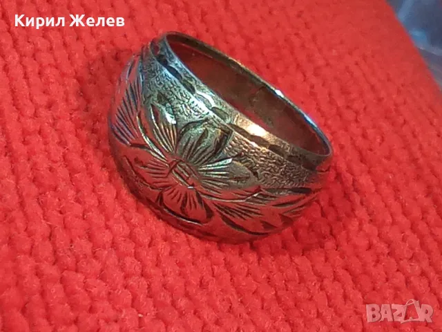 СТАРИНЕН РЪЧНО ФЛОРАЛНО ОРНАМЕНТИРАН СРЕБЪРЕН ПРЪСТЕН СРЕБРО ВИСОКА ПРОБА МАЙСТОРСКА РАБОТА 50114, снимка 9 - Антикварни и старинни предмети - 50136425