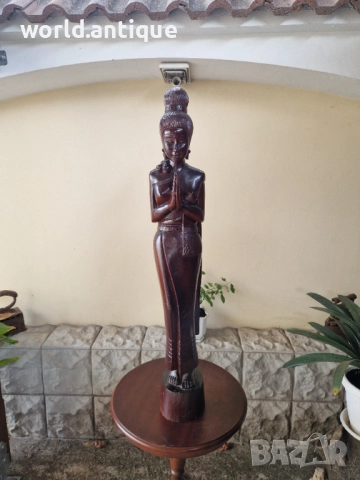 Страхотна огромна антикварна дървена фигура статуетка скулптура , снимка 2 - Статуетки - 52019655