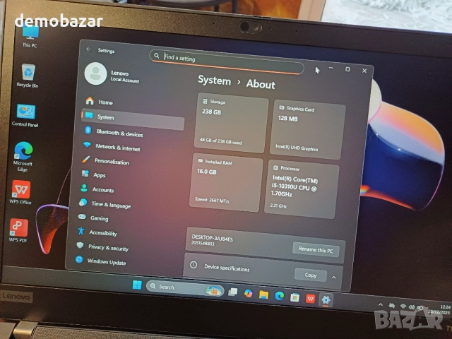 14' FullHD IPS Lenovo T14 Core™ i5-10310U/256GB SSD Nvme/16GB RAM - отлична батерия , снимка 5 - Лаптопи за работа - 52898613
