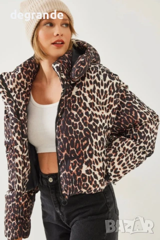 Пухкаво зимно яке с леопардов принт, снимка 2 - Якета - 51128656