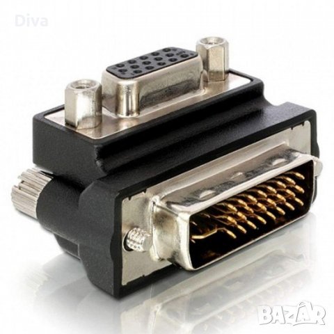 Адаптер DeLock, VGA женско - DVI мъжко, 90°, Черен, снимка 1 - Кабели и адаптери - 38701109