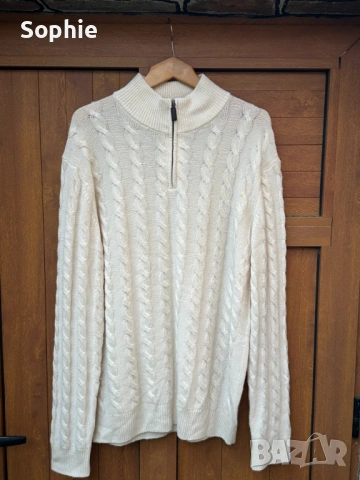 Бял мъжки пуловер Monoprix от вълна и кашмир 