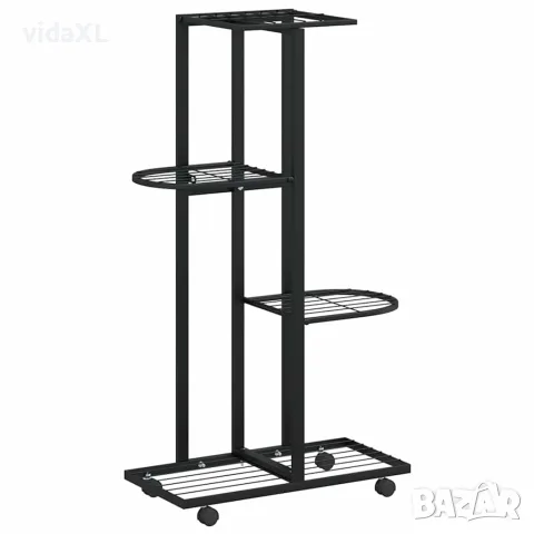 vidaXL 4-етажна стойка за цветя на колела, 44x23x80 см, черна, желязо
