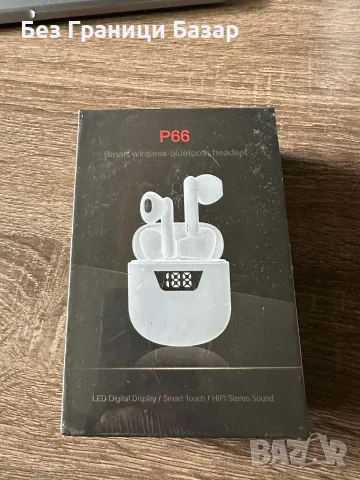 Нови P66 TWS Bluetooth Слушалки с Микрофон LED Дисплей Заряден Калъф Бели