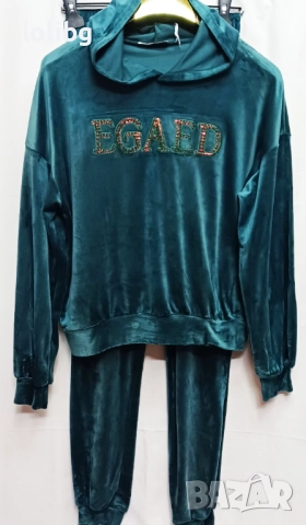 Италиански дамски плюшени анцузи ХЛ размер черен и тюркоазено зелен., снимка 3 - Спортни екипи - 52503132