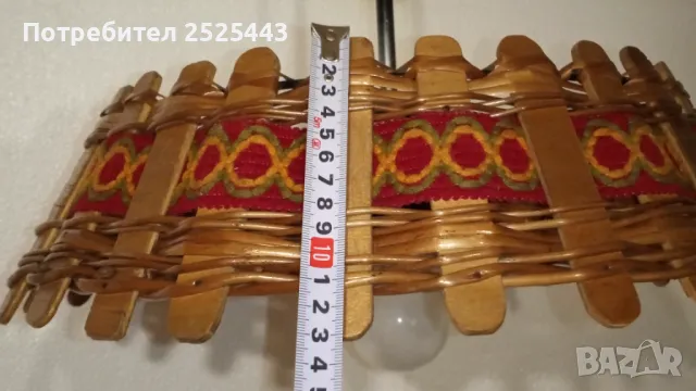 Абажур (Пендел) Е27 - метален с дървени елементи и текстил , снимка 2 - Лампи за таван - 41627549