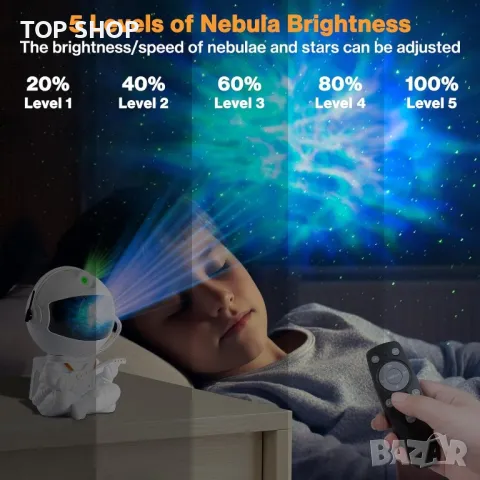 Bawoo LED звезден проектор с мъглявина и дистанционно, астронавт с китара, нощна лампа за деца, снимка 5 - Детски нощни лампи - 49520194