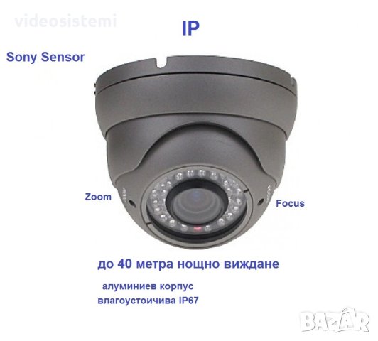 IP влаго-вандалоустойчива куполна мрежова камера с фокус и зум съвместима с NVR с хибриден DVR, снимка 1 - IP камери - 41229054