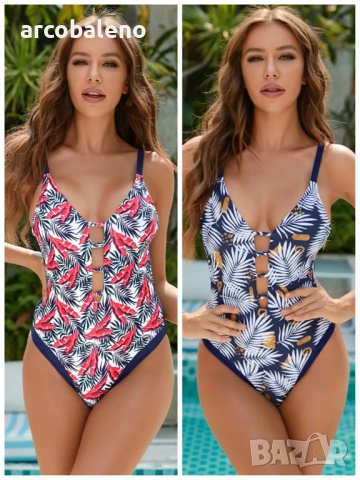 Дамски секси цял бански костюм с флорални мотиви без гръб, 2цвята