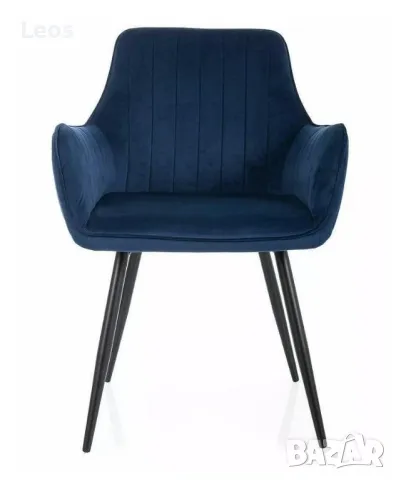  Трапезно кресло ЕПЪЛ ВЕЛВЕТ кадифе в тъмносин цвят, снимка 1